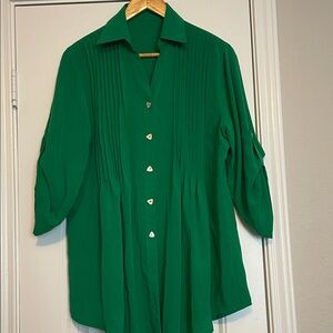 Fridaze Linen Womens Green Button-Front Blouse